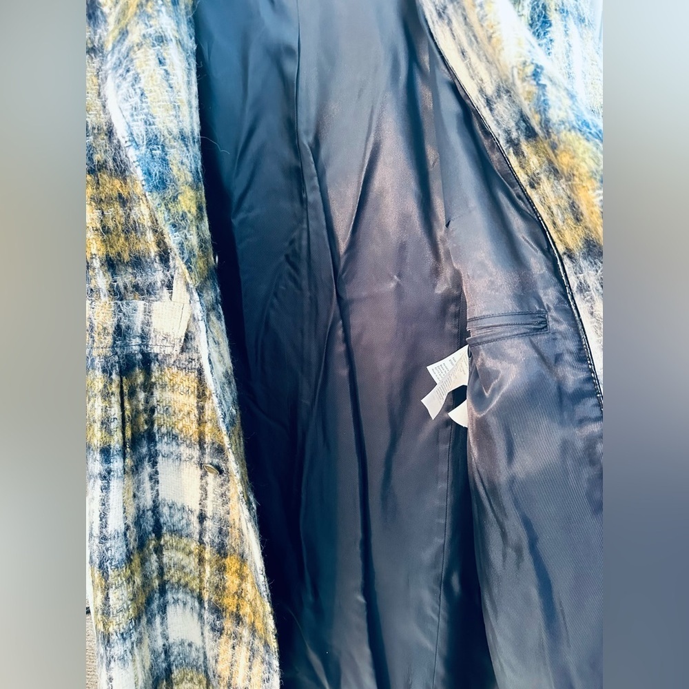 BASLER 40 Old Money Brushed Wool Abstract Plaid City Coat Painterly Tartan Efect - Picture 7 of 16